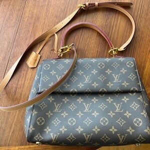Louis Vuitton Cluny Red Interior Shoulder Bag MM Brown Canvas